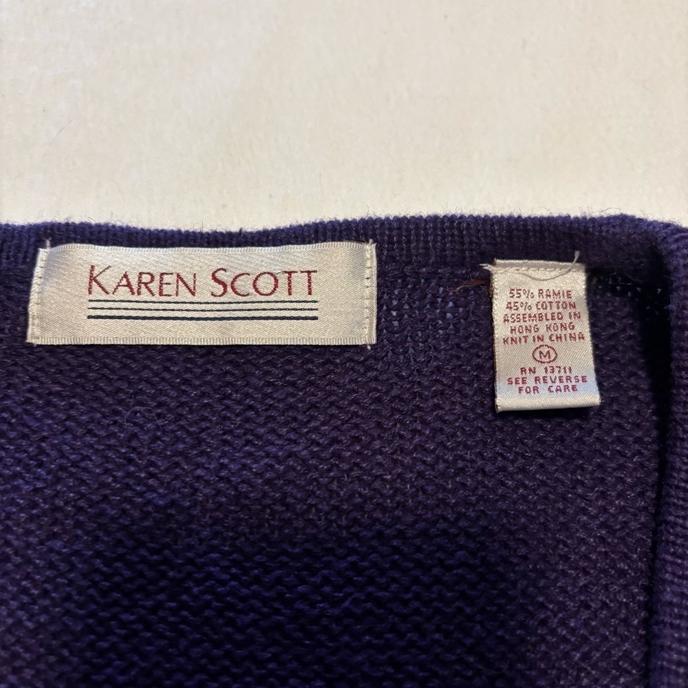 VTG Karen Scott Womens Medium Cottagecore Sweater Vest Embroidered Floral Purple - Picture 4 of 4